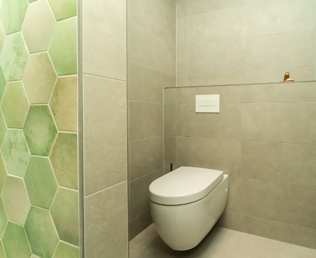 Het vernieuwde toilet beneden.